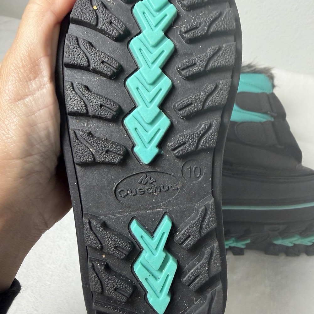 Quechua Little Kids Snow Boots Size 10 Black And Teal Faux Fur Lining Activewear - Picture 6 of 8